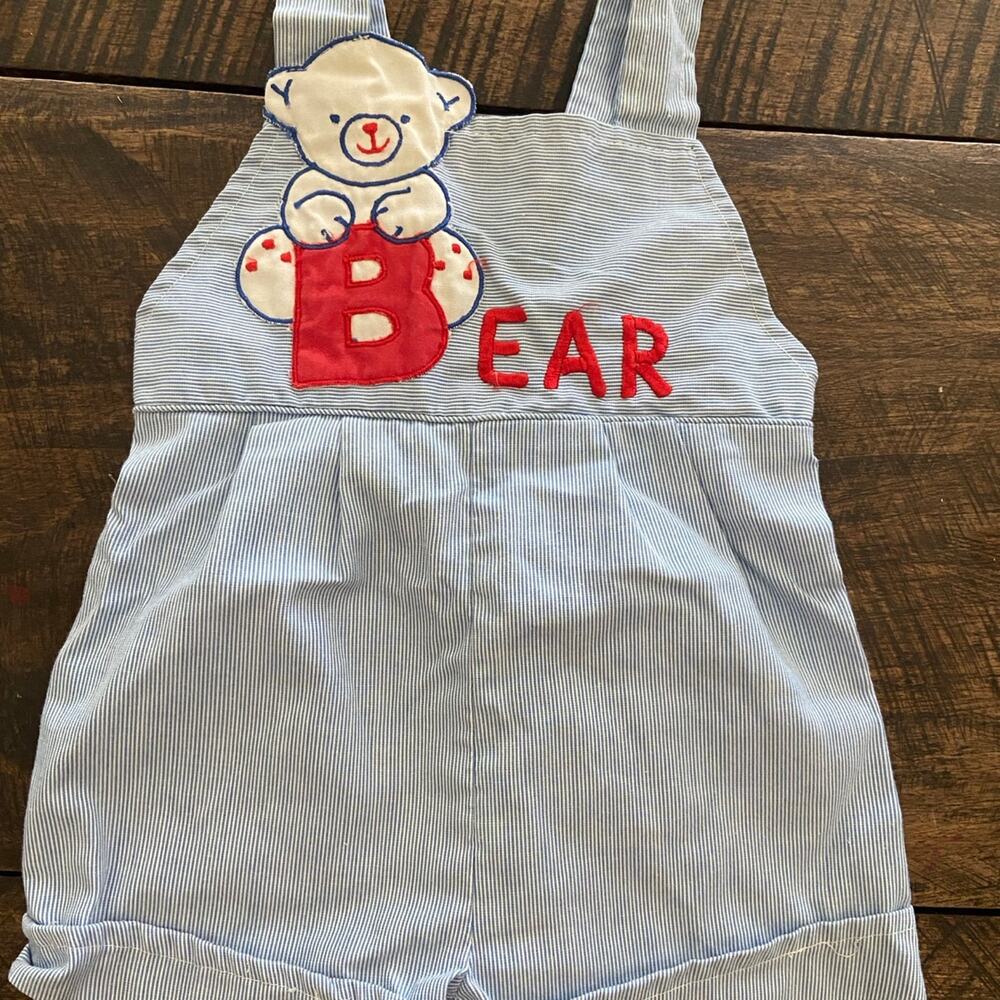 Vintage Infant Tiny Tots Original Bear Stripped Overalls size 12 months